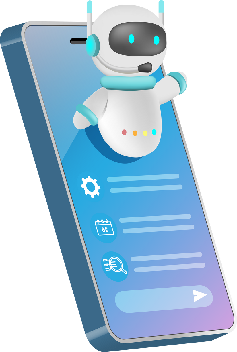 AI chat bot on smartphone answer questions and give smart solution to user. Artificial Intelligence.
